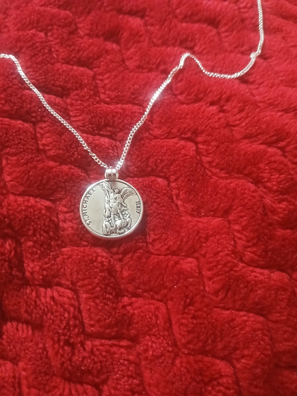 Sterling Silver St. Michael Coin Pendant Necklace - Silver - Picture 2 of 2
